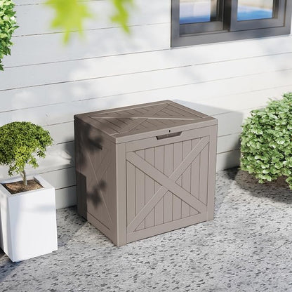 PatioZen 32 Gallon Package Delivery Box, Waterproof Outdoor Package Delivery Box with Lid, UV-Resistant Resin Storage Bench for Patio Furniture, Garden Tools, Cushions, Pool Accessories(Grey)