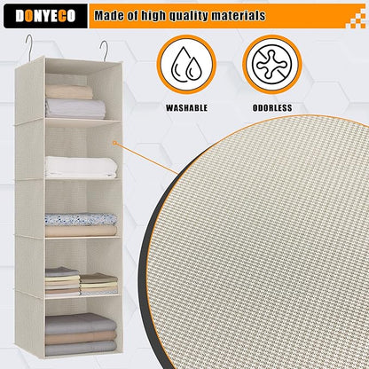 Hanging Closet Organizer, Easy Mount Foldable 5-Shelf Hanging Closet Wardrobe