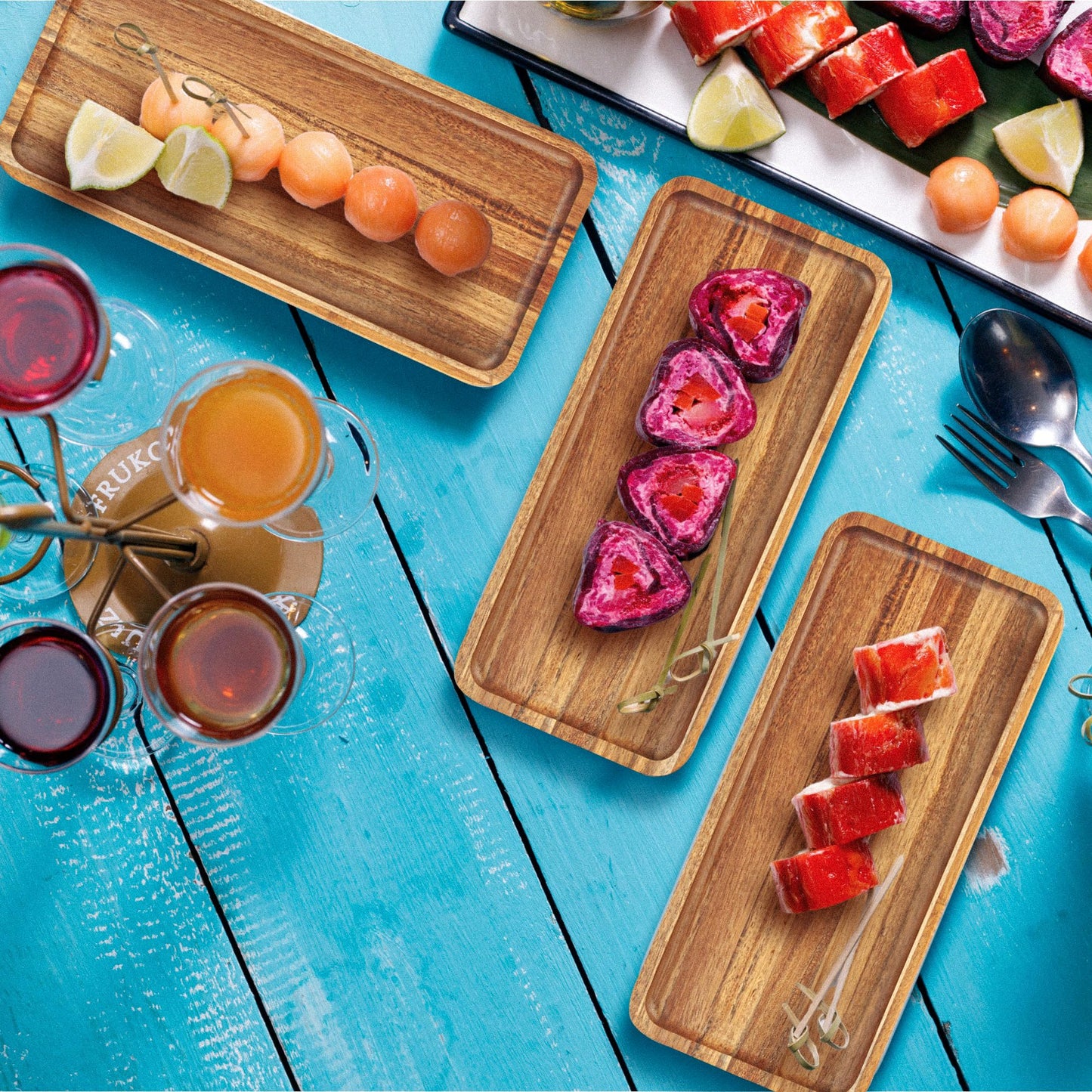 Anyvape Acacia Wood Serving Trays, Set of 3 Wooden Platters (11.8 x 5.1 in)