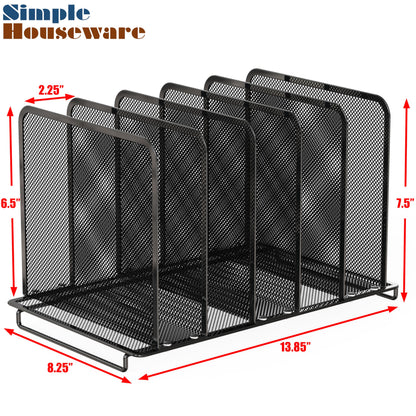 Simple Houseware 5 Section Upright File Sorter Organizer, Black - 2 Pack