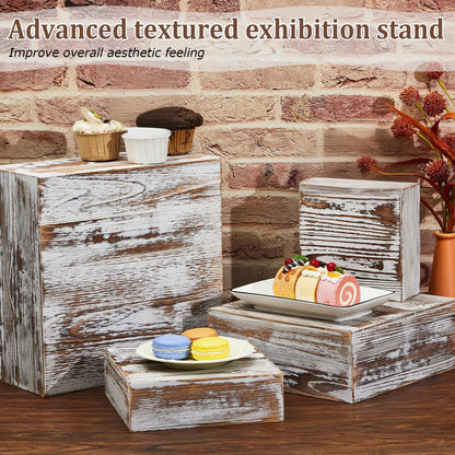 Juexica Set of 4 Large Wood Display Risers Rustic Cupcake Stand Size 11.8",10",7.8",6.3", Wooden Stackable Display Box Wood Cake Stand for Dessert Wedding Birthday Christmas Party(Classic)