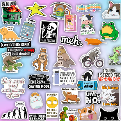 Hot Mess Xpress by Puraesla - 225PCS Funny Holographic Stickers for Adults, Waterproof Vinyl Pack Sarcastic Relatable Meme Decals for Laptop, Water Bottle, Phone, Kindle, Journal, Scrapbooking
