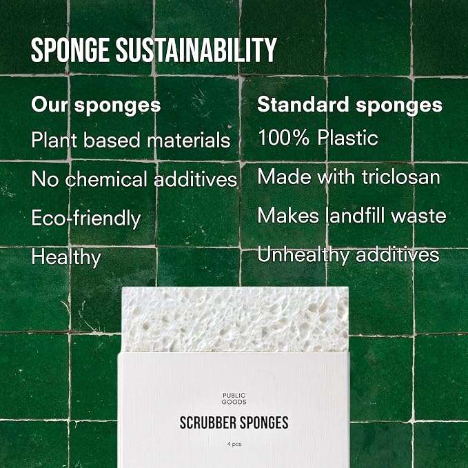 Public Goods Scrubber Sponge | Cleaning & Scrubbing Sponges for Dishes & Kitchen Sink | Natural, Plant-Based Sponges | Pack of 12