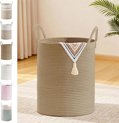 Tall Laundry Basket with Handles, 53L Portable Dirty Clothes Hamper, Boho