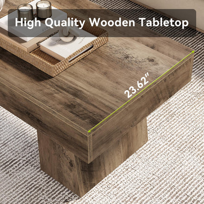 LITTLE TREE Farmhouse Coffee Table, 47 Inches Wooden Rectangular Accent Center Tables with Thick Base, Modern Low Cocktail Tea Furniture for Living Room (Rustic Brown)