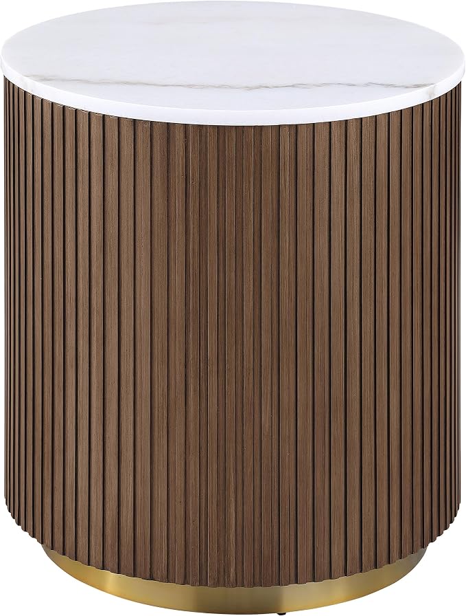 Coaster Home Furnishings - Jason - Wood and Metal - 3-Piece Coffee Table Set with Marble Tops, Reeded Drum Bases, and Gold Ring Accents - Living Room - Honey Brown and White Marble - 712418-S3