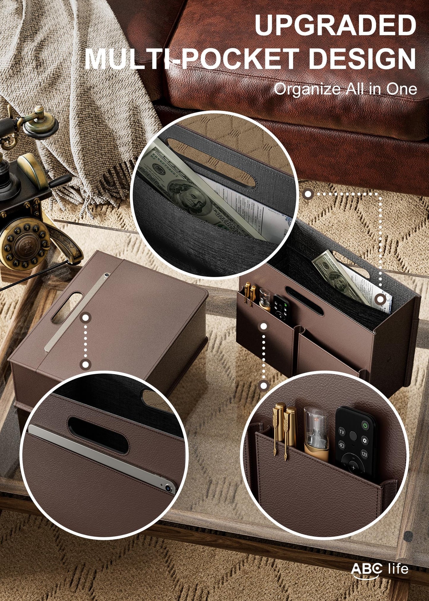 ABC life Magazine Holder Magazine Rack Floor, Stable Foldable PU Leather Newspaper Book Storage Basket Box, Upgraded Magazine File Folder Organizer Free Standing, for Living Room Home Office - Brown