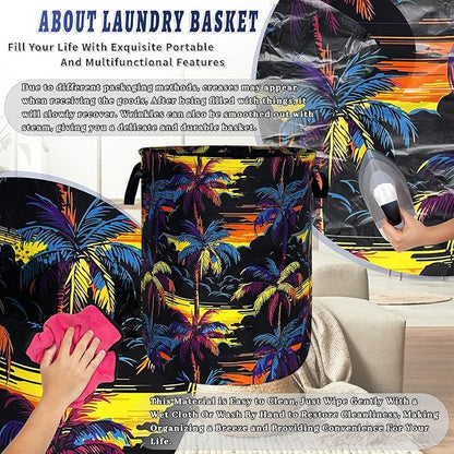 Colorful Palm Tree Laundry Basket Foldable Oxford Cloth Hawaii Laundry Hamper