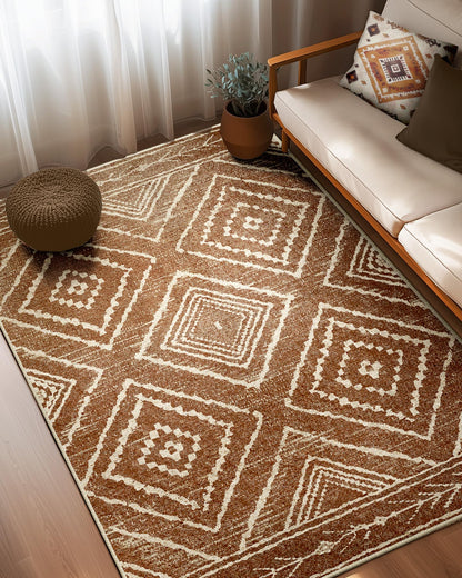 BESTSWEETIE Area Rug 4x6 Rug Machine Washable Non-Slip Low Pile Print Pattern Western Rug for Living Room Bedroom Entryway Tribal Series -Yellowbrown/Cream