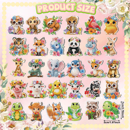 Xuhal 30 Pcs Spring Animal Diamond Painting Magnets Watercolor Flower Animal Diamond Art Magnet Kits for Adults 5D Rhinestone Elephant Tiger Refrigerator Magnetic Sticker for DIY Crafts Fridge Gifts
