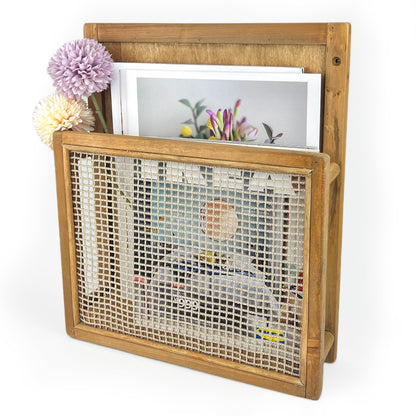 Pubgeer Wooden Wall Mounted Magazine Rack, Boho Style Wall File Organizer, File Holder For Entryway Living Room Kids’ room and Office, Magazine Holder, Hanging Mail Organizer (Brown)