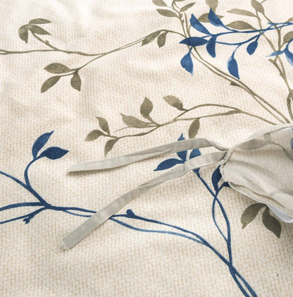 Tache Elegant Leaf Vine Nature Earthy Floral Neutral Cream Beige Tan Blue Breathable Poplin Cotton Zipper Duvet Cover, California King