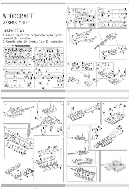 3D Wooden Puzzles Laser Engraving DIY Safe Assembly Constructor Kit Toy for Teens and Adults (Tank)