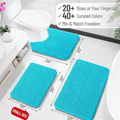 OLANLY Bathroom Runner Rugs 47x17, Soft Absorbent Chenille Bath Rugs, Rubber Backing Quick Dry, Machine Washable Long Bath Mats for Bathroom Floor, Tub and Shower, Home Decor Accessories, Aqua Sky