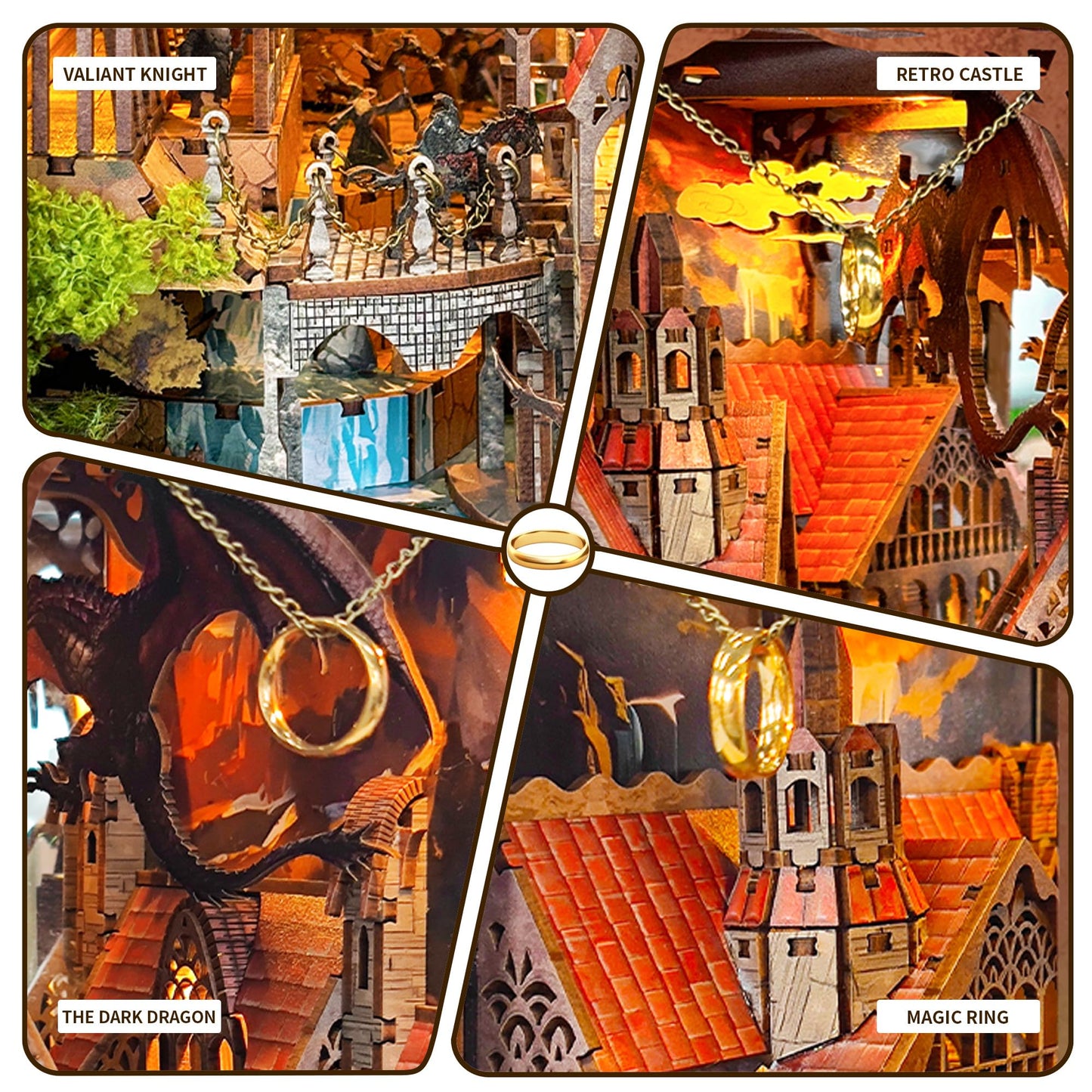 IBOHEYE Book nooks DIY Dollhouse Kit for Adults 3D Stereo Assembly Night Light Sensing Wooden Bookend Jigsaw Building Model Gifts for Family,Friends