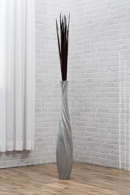 Leewadee Large Silver Home Decor Floor Vase - Wooden 34 inch Tall Farmhouse Decor Flower Holder for Fake Plant and Pampas Grass
