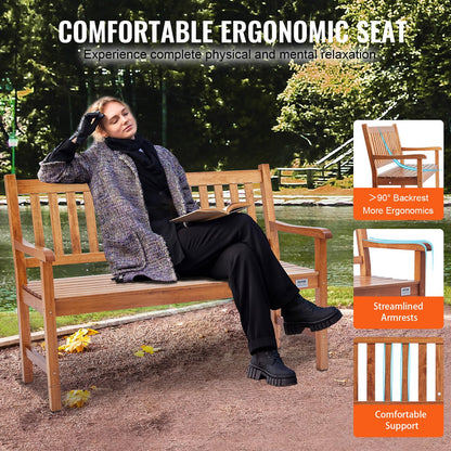 VEVOR Wood Outdoor Bench, 2-Person Garden Bench with Backrest and Armrests, 800 lbs Load Capacity,All-Weather Never Rot Patio Bench for Garden, Park, Yard, Front Porch