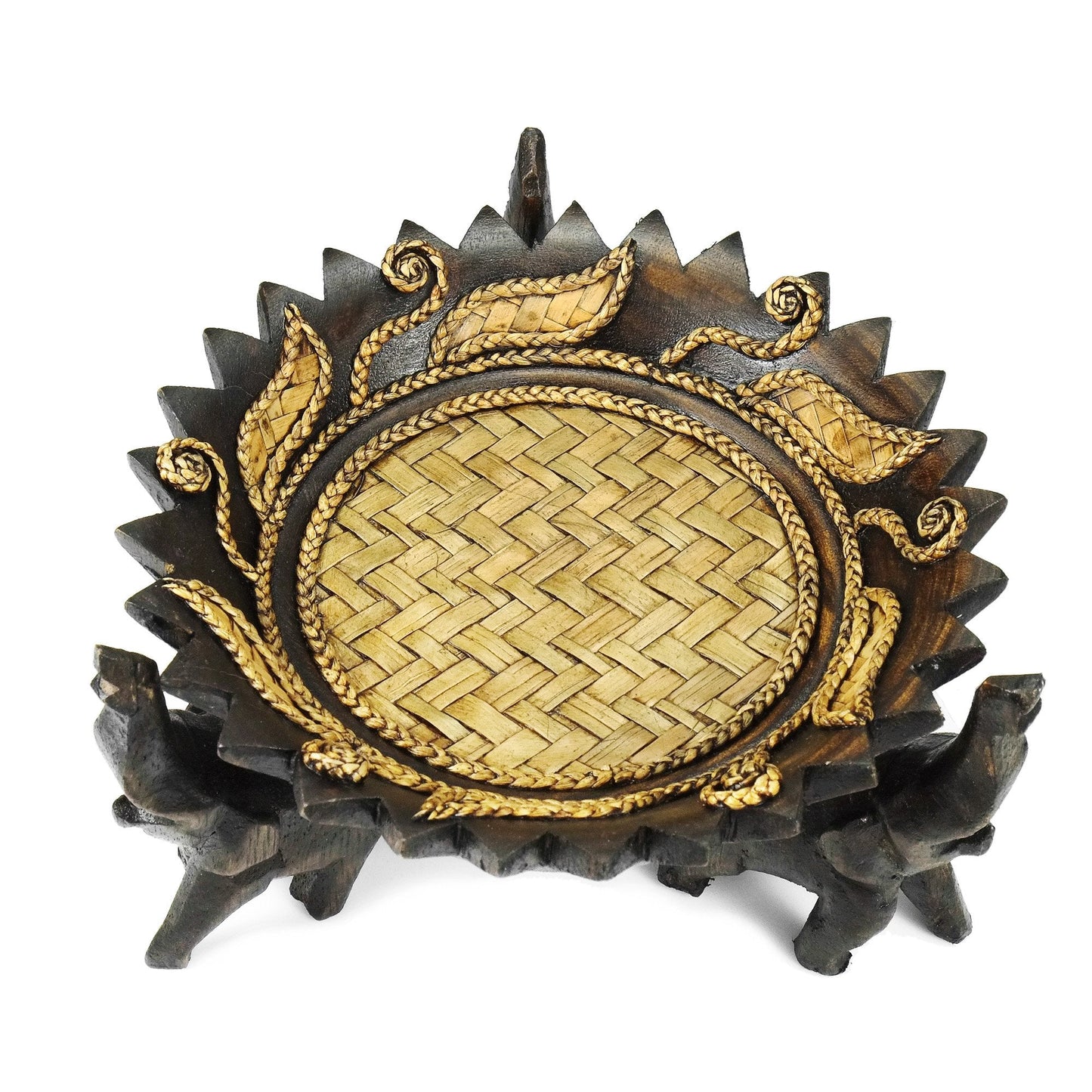 AeraVida Triumphant Elephants Carved Rain Tree Wooden Bowl | Handmade Rustic Decorative Bowl for Serving Snacks, Fruits, and Home Decor | Eco-Friendly Nature-Inspired Centerpiece (Style4)