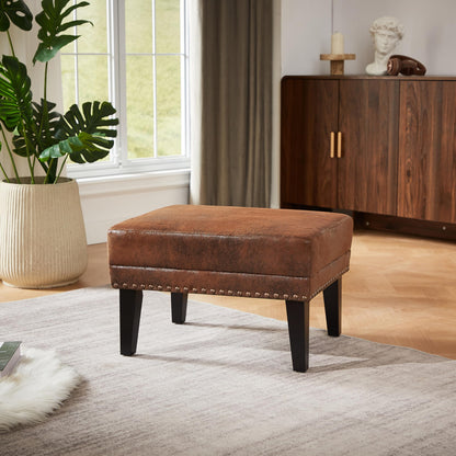 Christopher Knight Home Elber Mid-Century Modern Upholstered Ottoman Coffee Table, Small Living Room Sofa Footrest, Wooden Rectangular Ottoman Footstool, Brown