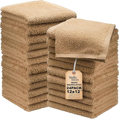Basic Wash Cloths 12x12 Inches – Bulk Pack of 24 – Beige Color – Soft and