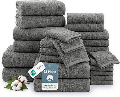 100% Cotton Bath Towels Set of 24 – 2 Bath Sheets, 2 Large Bath Towel, 2 Gym