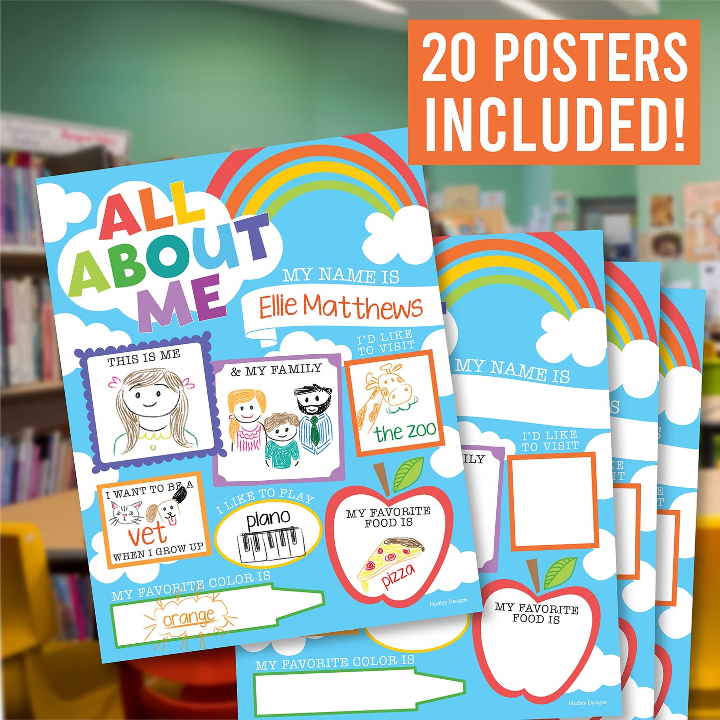 Hadley Designs All About Me Posters for Classroom Must Haves - 20 Star Student Poster, 100 Days of School Items, Star of The Week Poster Elementary Classroom Decor, End of School Year Teacher Supplies