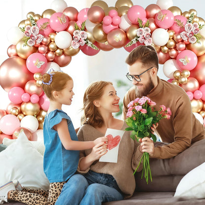 Feliz Da De La Madre Balloon Arch Kit 115 Pcs Mexican Mother's Day Balloon Garland Kit Rose Gold Pink White Balloons with Banner for Best Mom Ever Mothers Day Party Supplies