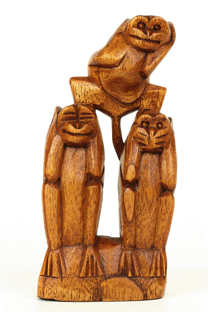 G6 Collection Wooden Hand Carved 3 Standing Monkeys See, Hear, Speak No Evil Figurines Handmade Art Statue Rustic Sculpture Decorative Home Decor Accent Handcrafted Decoration Three Standing Monkeys