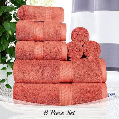 SUPERIOR Egyptian Cotton Pile 8 Piece Towel Set, Includes 2 Bath, 2 Hand