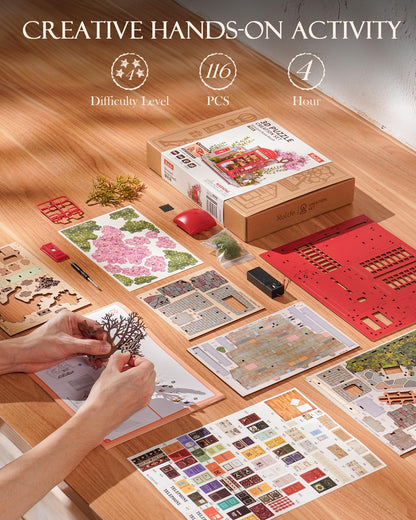 Rolife 3D Puzzles for Adults Blossom Book Booth, Toy Model Building Set for Adults for Table Toys & Home Decor, Creative Birthday Gift for Girls&Boys (116 PCS)