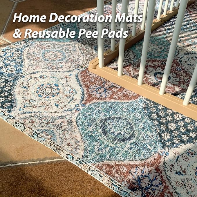 nunubaby Washable Pee Pads for Dogs, Stylish, Non-Slip and Leak-Proof Pee Pads. Reusable Potty Pads for Dogs for Crates and Floors.(Dark Red/Multi,36" x72" )