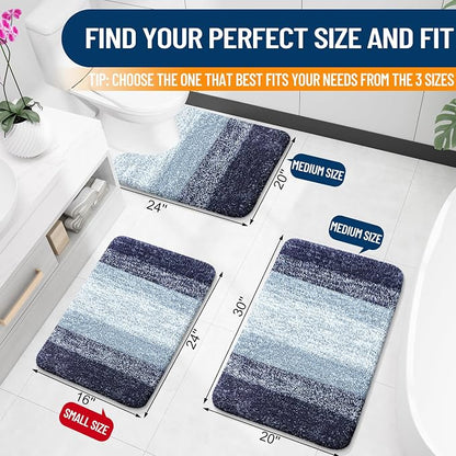 OLANLY Small Bathroom Rugs Mat 24x16, Extra Soft Absorbent Microfiber Bath Rugs, Rubber Backing, Quick Dry, Washable Bath Mats for Bathroom Floor, Tub and Shower, Home Decor Accessories, Airy Blue
