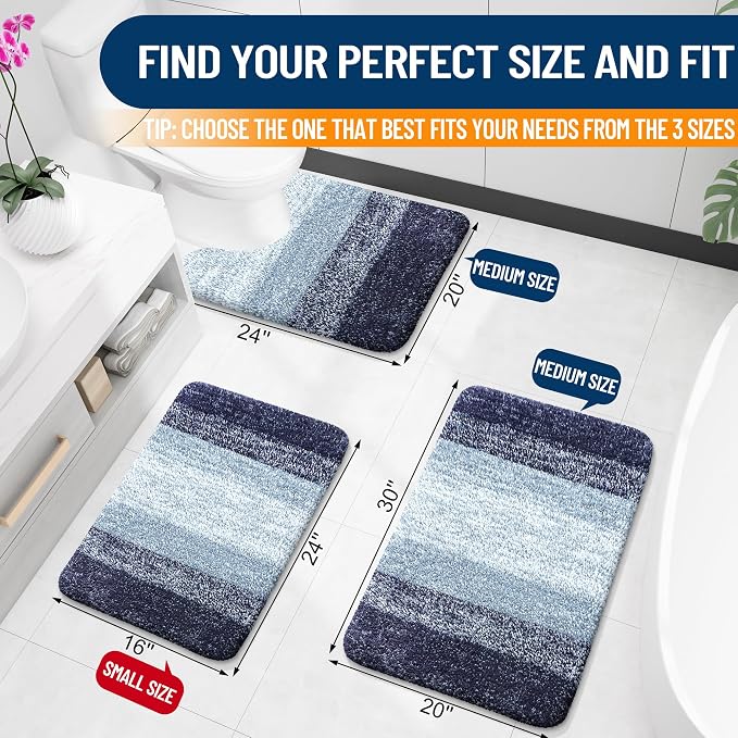 OLANLY Bathroom Runner Rugs Mat 47x20, Extra Soft Absorbent Microfiber Bath Rugs, Rubber Backing, Quick Dry, Washable Long Bath Mats for Bathroom, Tub and Shower, Home Decor Accessories, Airy Blue