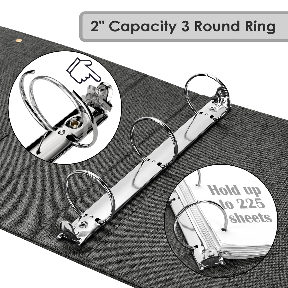 EYROZILL 3 Ring Binder 2 Inch, Binder for Letter Size (11" x 8.5") with 5 Tab Dividers, File Folder Labels and Low Profile Clipboards, Darkgrey