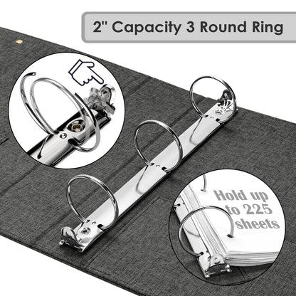 EYROZILL 3 Ring Binder 2 Inch, Binder for Letter Size (11" x 8.5") with 5 Tab Dividers, File Folder Labels and Low Profile Clipboards, Darkgrey