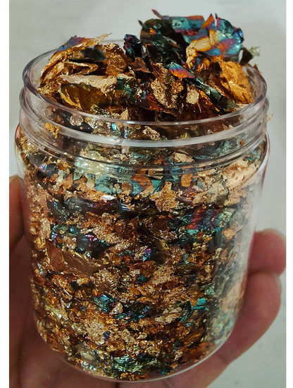 JINRUISI Gilding Flakes Variegated Gold Foils Leaf Flakes Gilding Craft Paper Decoration Art Supplies (Gold Green)