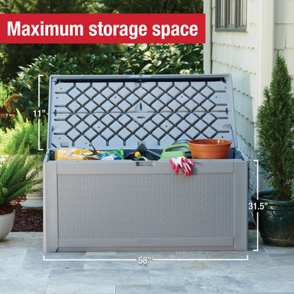 Rubbermaid Extra Large Resin Outdoor Storage Deck Box (134 Gal), Weather Resistant, Gray, Deck Organization for Home/Backyard/Pool Chemicals/Toys/Garden Tools/Porch/Patio Cushions
