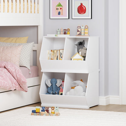 UTEX Stackable Toy Storage Cabinet, Wooden Cubby Organizer, White Shelf for Playroom, Bedroom, Living Room, Nursery, 2 Cubes