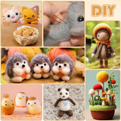 DF DUALFERV Needle Felting Kit with 40 Colors of Premium Felting Wool - Fluffy, Textured Wool Roving with Strong Plasticity for Felted Animal