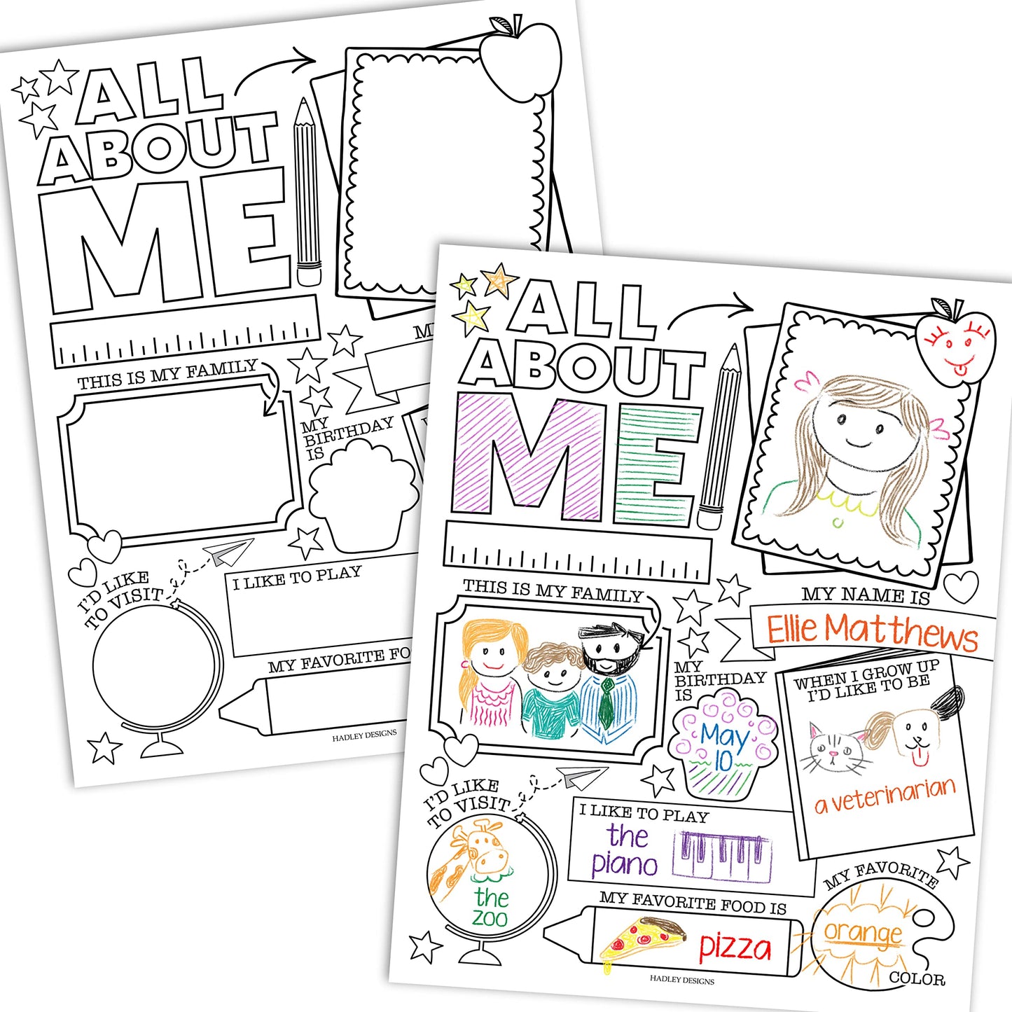 Hadley Designs All About Me Posters for Classroom Must Haves - 20 Star Student Poster, 100 Days of School Items, Star of The Week Poster Elementary Classroom Decor, End of School Year Teacher Supplies