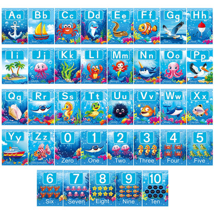 Adduster 37 Piece Alphanumeric Bulletin Board Set Submarine Alphanumeric 0-10 Card Cutout Marine Life Educational Poster for Classroom Walls Preschool Kindergarten Teacher