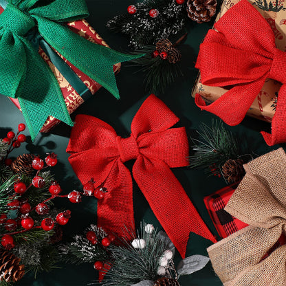 Syhood 12 Rolls Christmas Burlap Wired Edge Ribbons 2.4 Inch Wide 45.6 Yards for Christmas Bow DIY Craft Gift Wrapping Wreath Making Holiday Party Decorations