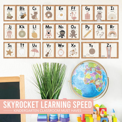 Hadley Designs Alphabet for Classroom Wall Decor - ABC Posters for Classroom Wall Chart Preschool & Kindergarten, ABC Letters & Number Line Elementary, Alphabet Cards, Boho Classroom Decor