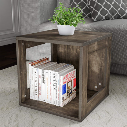 Lavish Home Modern Small Bookcase with Storage – Minimalist Open-Side Modular Shelving Unit, Stackable Accent Bookcase for Bedroom, Living Room, or Home Office (Gray Woodgrain)