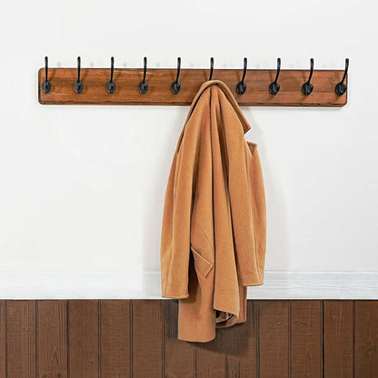 WEBI Rustic Coat Rack Wall Mount,10 Hooks,38 9/16" Long Coat Hooks Wall Mounted,16’’ Hole to Hole,Wood Coat Hanger Wall,Hook Rack Hooks for Hanging Coats,Jacket,Clothes,Hats,Brown