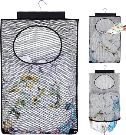 Breathable Mesh Laundry Hamper, Bringing Hooks Foldable Hanging Shower Caddy