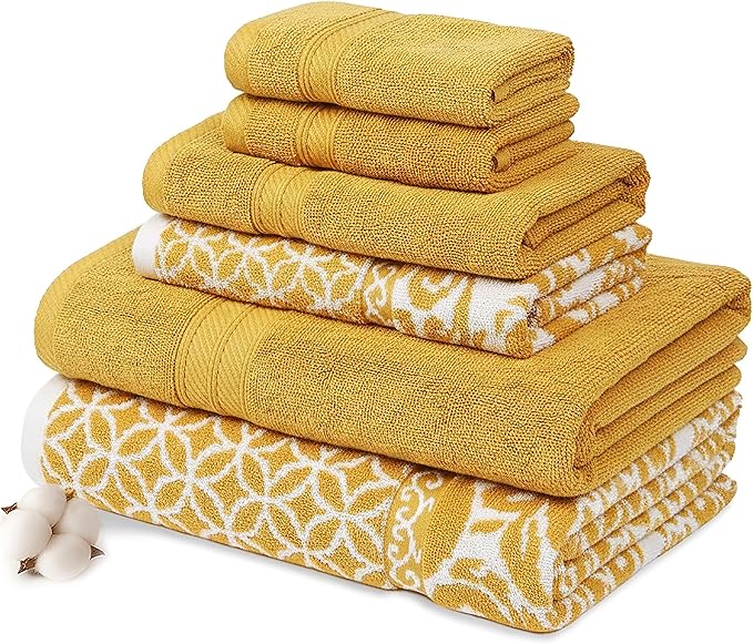 Modern Threads Trefoil Filigree 6-Piece 100% Cotton Towel Set – Reversible Yarn