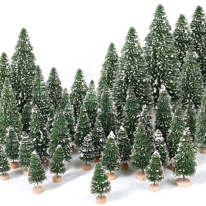 30Pcs Mini Christmas Trees Artificial Christmas Tree Bottle Brush Trees with Wooden Base for Christmas Decor Christmas Party Home Table Craft Decorations(Green-A)