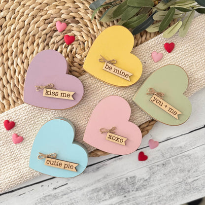 Chunky Wooden Conversation Heart Decor, Valentine’s Day Tiered Tray Shelf Sitter, Farmhouse Valentine Decoration, Candy Heart Inspired Valentine Decor (Blue)