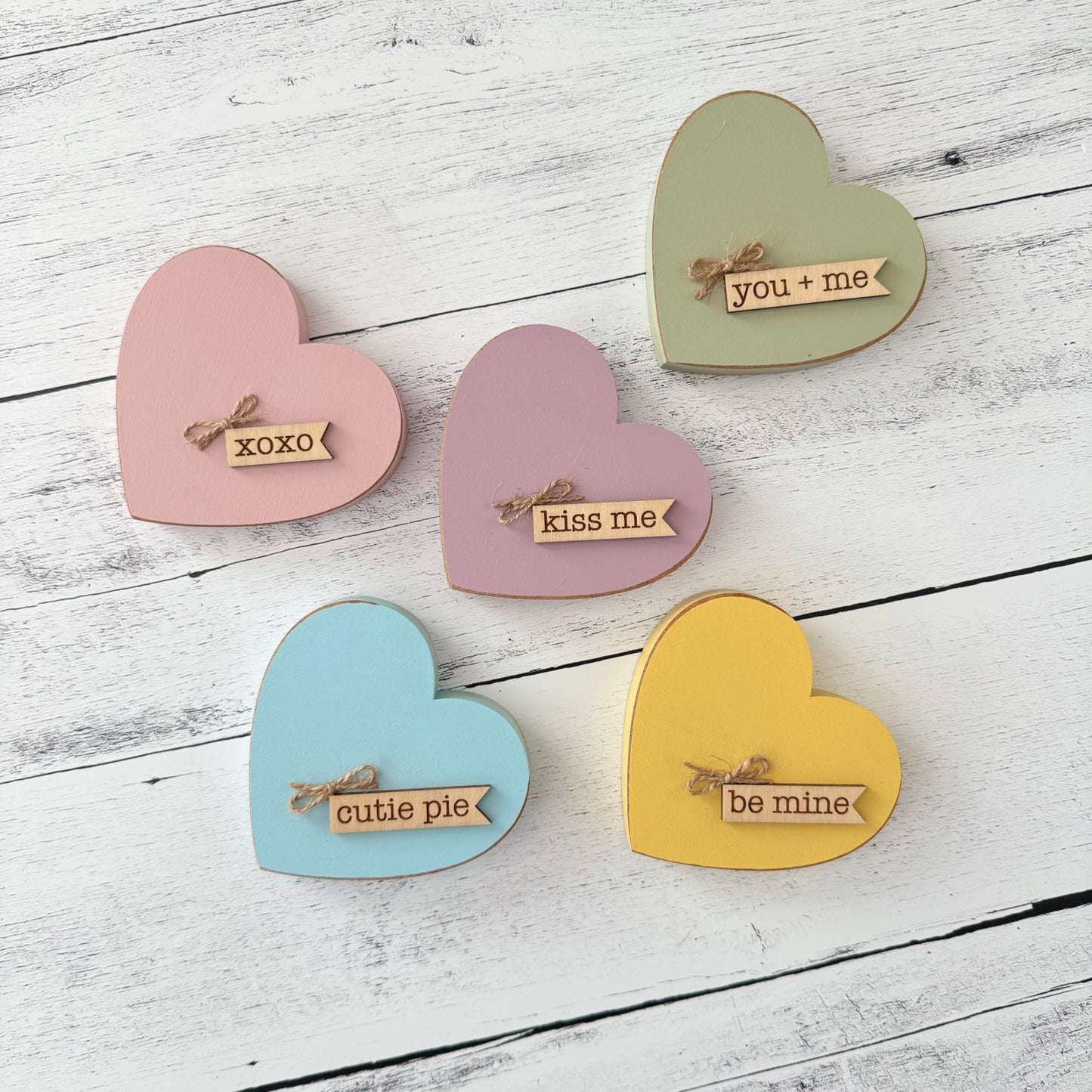 Chunky Wooden Conversation Heart Decor, Valentine’s Day Tiered Tray Shelf Sitter, Farmhouse Valentine Decoration, Candy Heart Inspired Valentine Decor (Blue)
